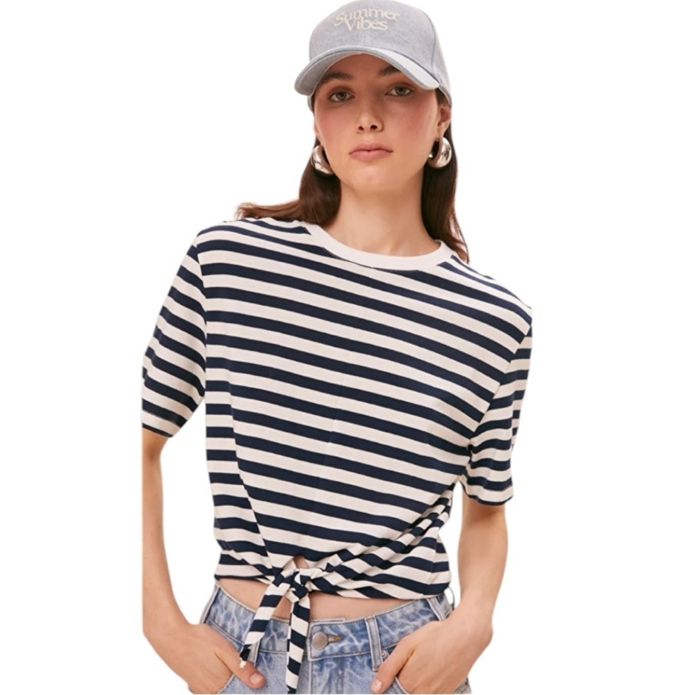 Suncoo Paris Marloz Dark Navy White & Stripe T Shirt Size TO/ XS
